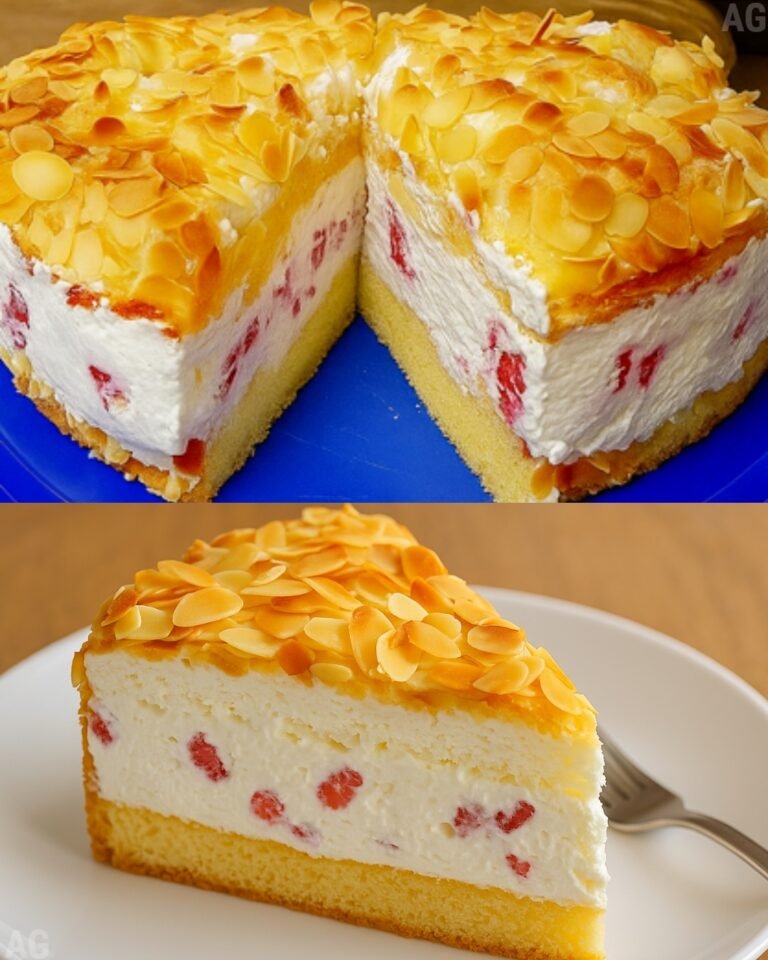 Bolo de Amêndoas com Creme e Morangos